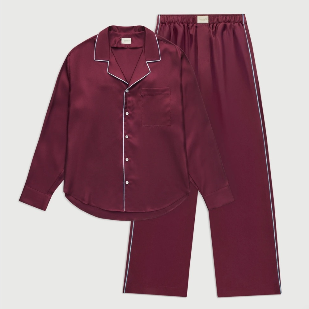 NEW! Comme Si Women's Piped Silk Twill Pajama Set Size Small